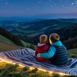 가족과 함께하는 별자리 관찰 - **Prompt**: A German family, consisting of a mother, father, and two children (approx. 8 and 12 year...