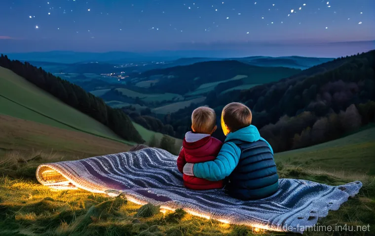 가족과 함께하는 별자리 관찰 - **Prompt**: A German family, consisting of a mother, father, and two children (approx. 8 and 12 year...