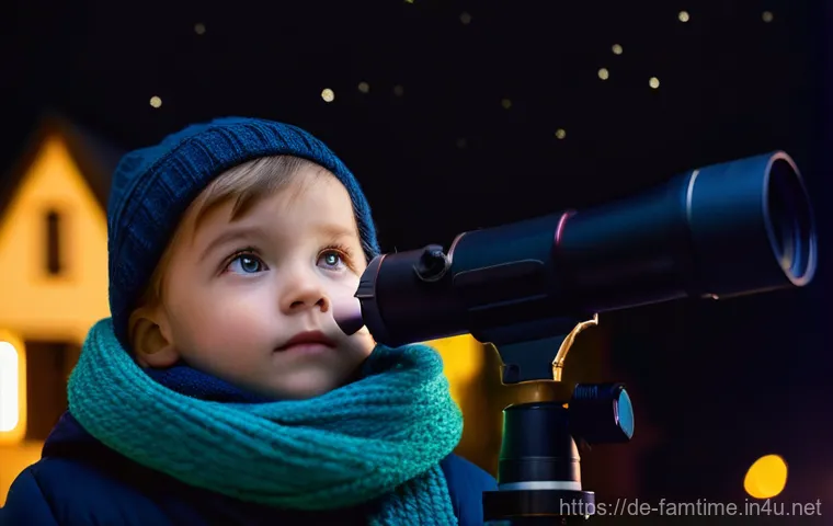 가족과 함께하는 별자리 관찰 - **Prompt**: A German family, consisting of a mother, father, and two children (approx. 8 and 12 year...