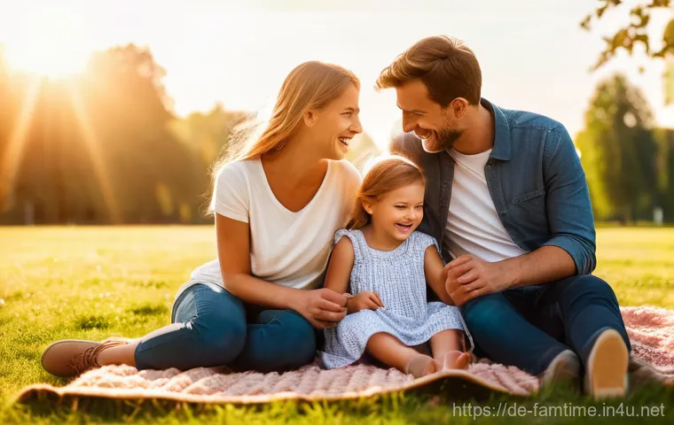 가족과 함께하는 스마트폰 사진 촬영 팁 - **Prompt:** A heartwarming family moment in a German park during the "golden hour." A young German f...