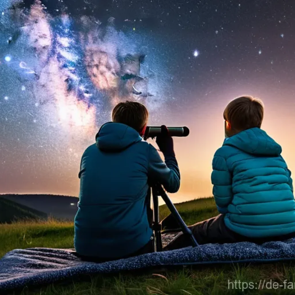 아이와 함께하는 천문 관측 - **A German family stargazing in a designated "Sternenpark" (Dark Sky Park) like the Rhön Biosphere R...