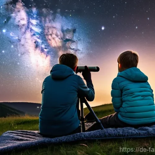 아이와 함께하는 천문 관측 - **A German family stargazing in a designated "Sternenpark" (Dark Sky Park) like the Rhön Biosphere R...