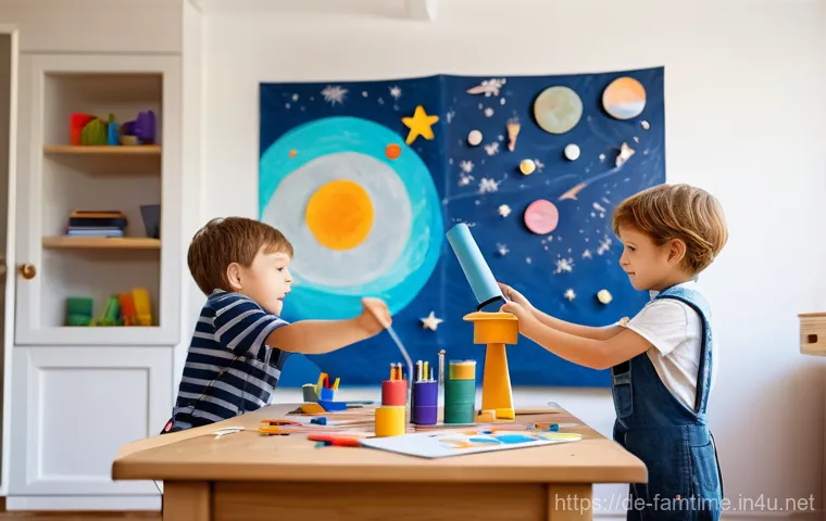 아이와 함께하는 천문 관측 - **Children engaged in an interactive astronomy session at a modern German planetarium, such as the Z...
