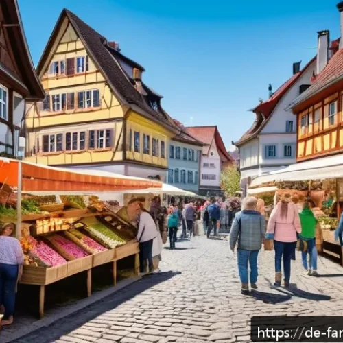 Home 15 온 가족이 함께하는 지역 축제 탐방 - A vibrant traditional spring market scene in a charming Bavarian town, featuring colorful stalls wit...